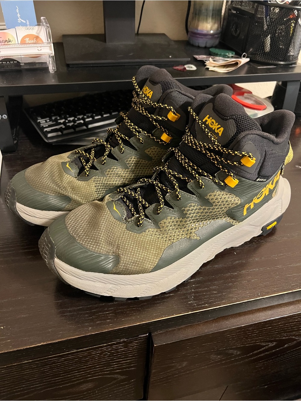HOKA Trail Code GTX Waterproof Hiking Boots - Duffel Bag / Avocado Sz 12.5